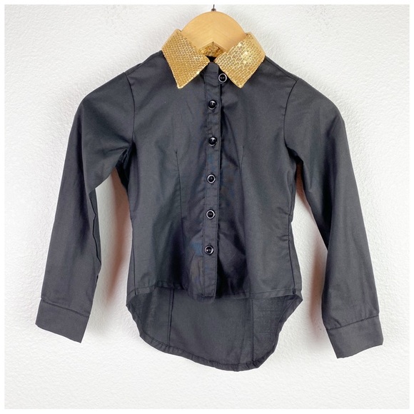 NWT Liv Kids Sequin Button Down Long Sleeve Shirt in Black‎ Size 4/5 - Picture 1 of 10